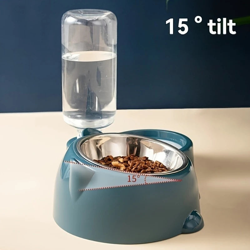 2-in-1 Pet Feeding Station — Stainless Steel Bowl & Auto Water Dispenser | Dogs & Cats