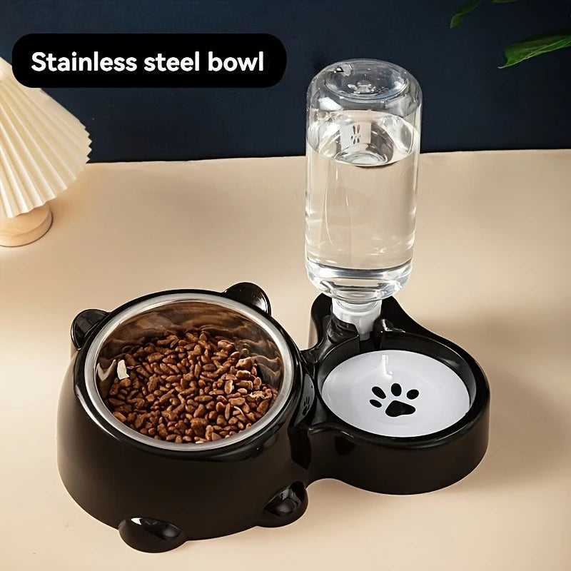 2-in-1 Pet Feeding Station — Stainless Steel Bowl & Auto Water Dispenser | Dogs & Cats