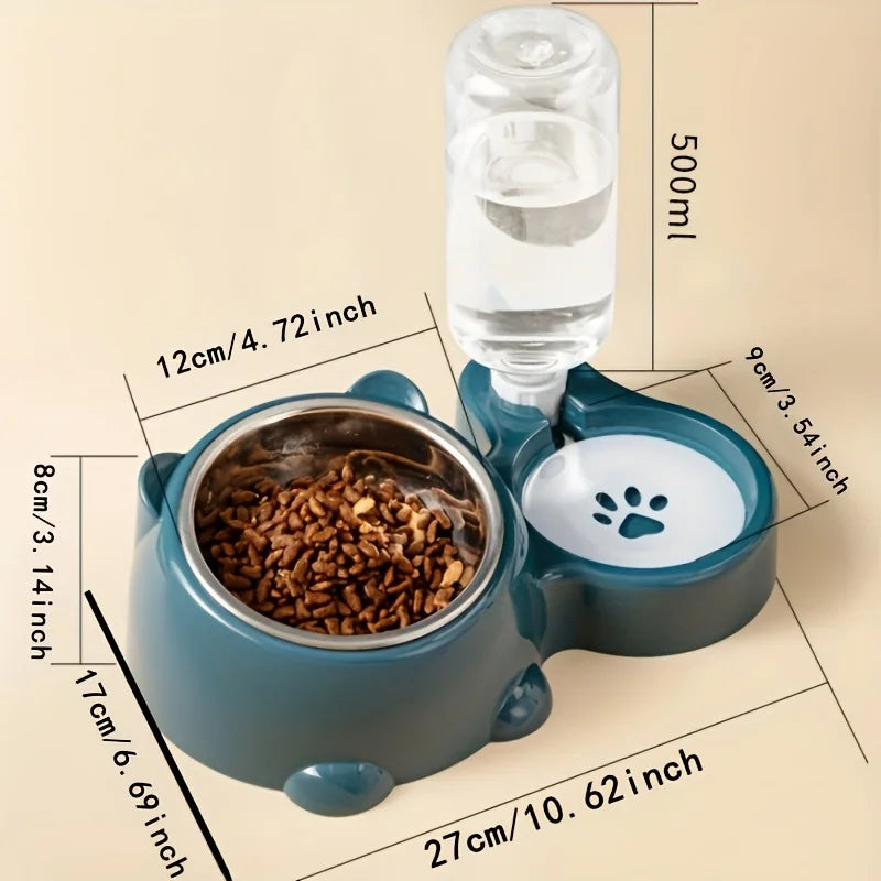 2-in-1 Pet Feeding Station — Stainless Steel Bowl & Auto Water Dispenser | Dogs & Cats