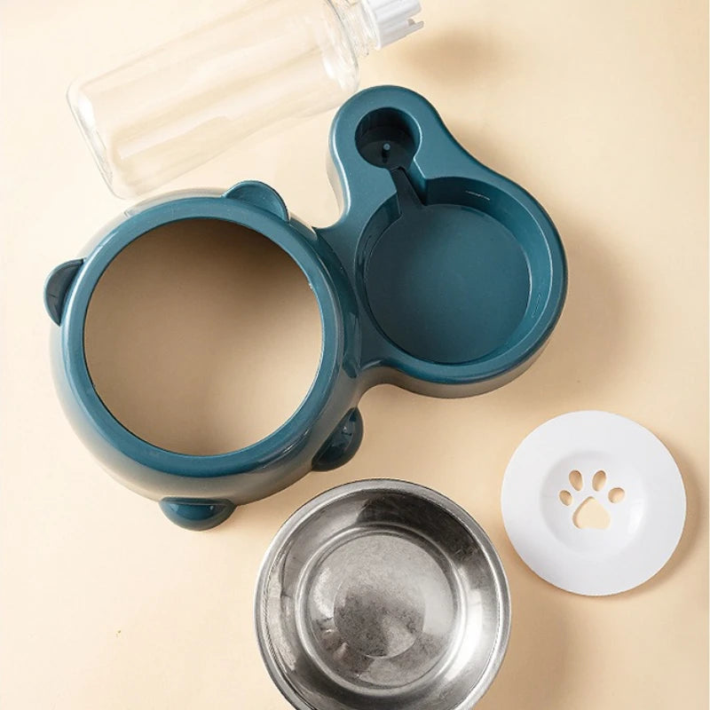 2-in-1 Pet Feeding Station — Stainless Steel Bowl & Auto Water Dispenser | Dogs & Cats
