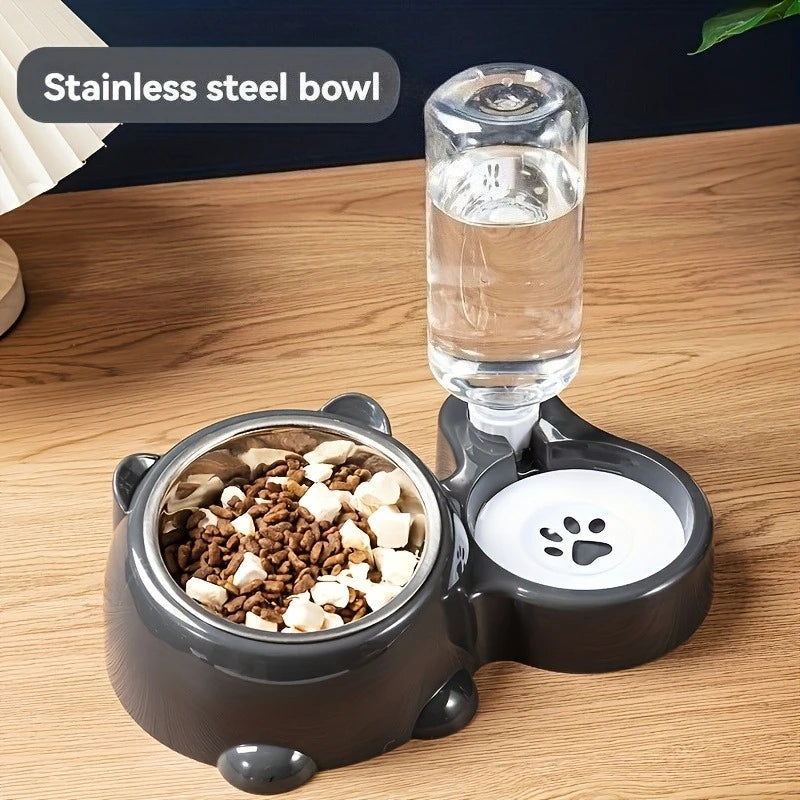 2-in-1 Pet Feeding Station — Stainless Steel Bowl & Auto Water Dispenser | Dogs & Cats