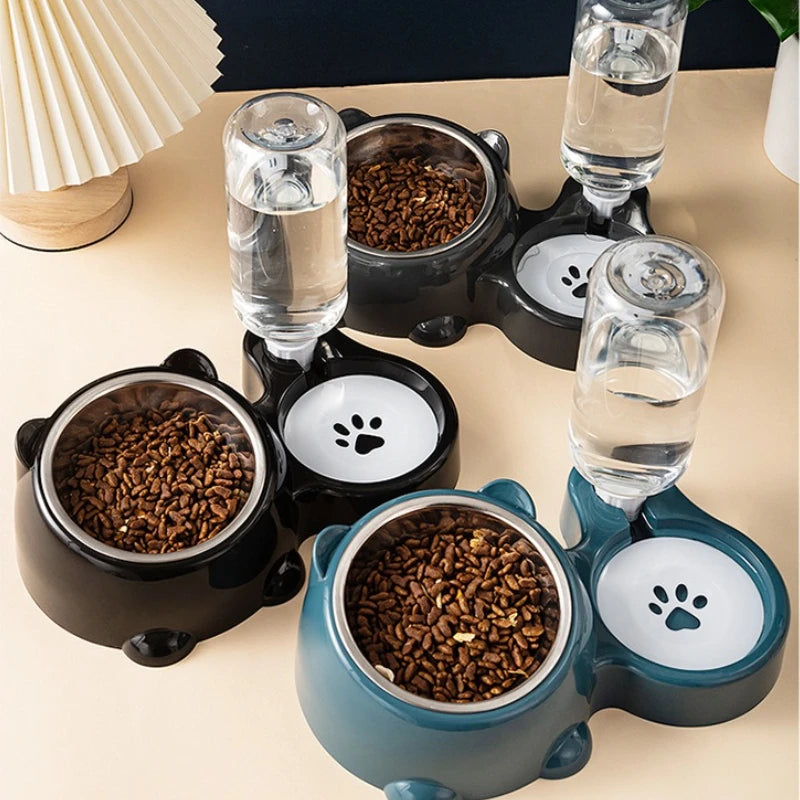 2-in-1 Pet Feeding Station — Stainless Steel Bowl & Auto Water Dispenser | Dogs & Cats